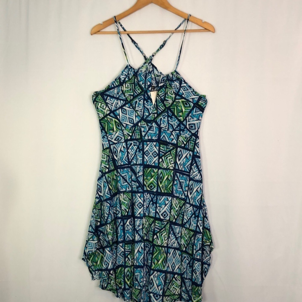 New Look Woman Shoulder Straps Abstract Print Sharkbite  Coverup Blue Size M